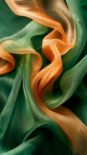 Green and Orange Iridescent Light Silk Fabric Background