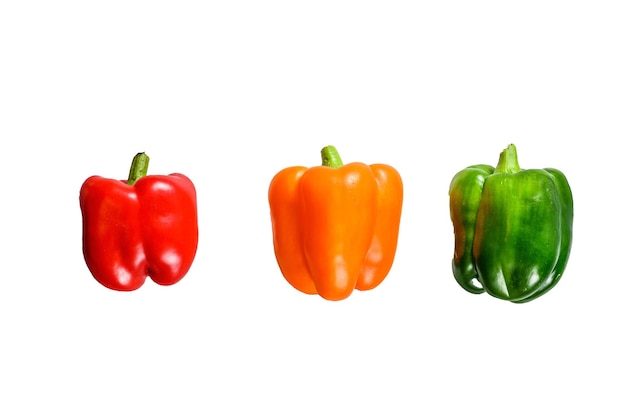 Green orange and red bell peppers Isolated on white background