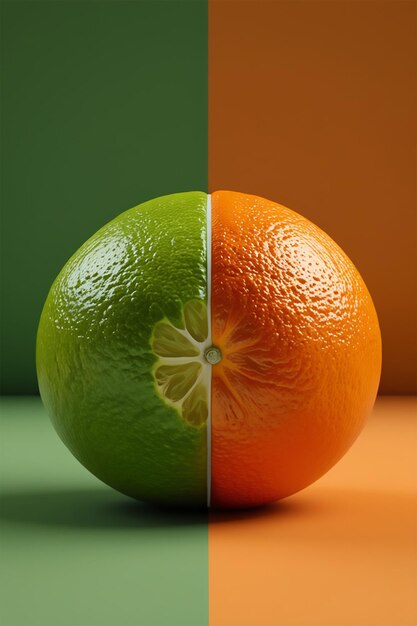 Photo a green orange with a black line between it and a green lime