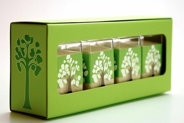 Photo green packaging showcase a display of ecofriendly options