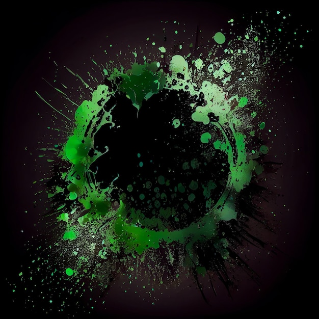 Green paint circle splash isolated on black background