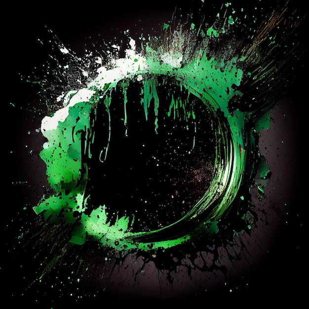 Green paint circle splash isolated on black background