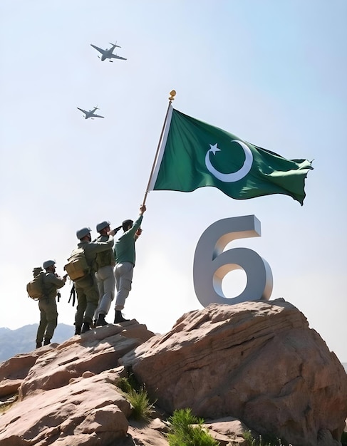 a green pakistani flag with a symbol on it that says number 6