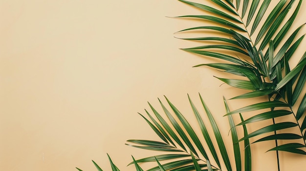 Green Palm Leaf CloseUp on Vibrant Yellow Background