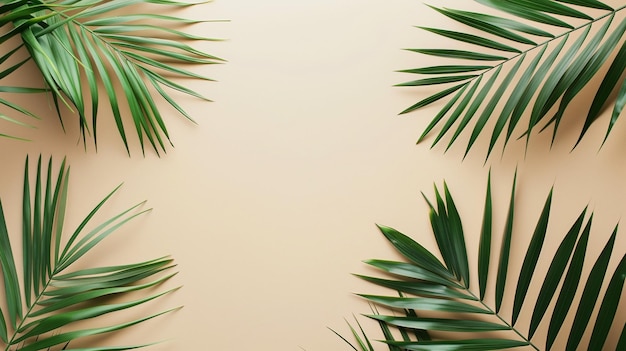 Green Palm Leaves on Beige Background HighQuality Image