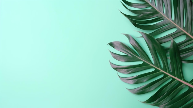 Green palm leaves on a green background