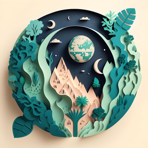 Green Papercut Origami Nature Planet