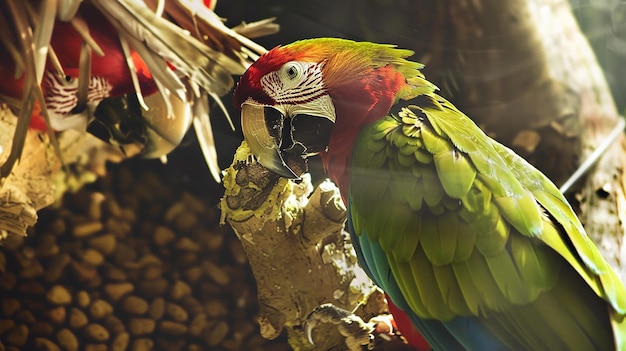 green parrot food Its pets on the nest