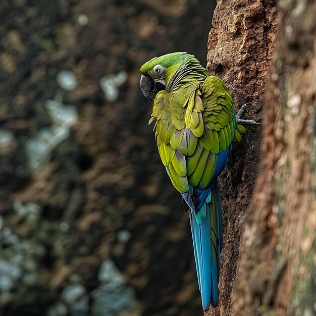 Photo a green parrot is perched on a tree branch