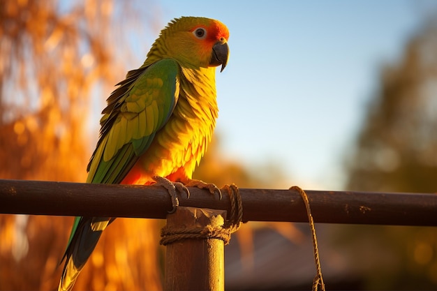 Green Parrot Perched Pole