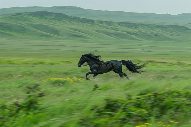 Photo green pasture horse gallop