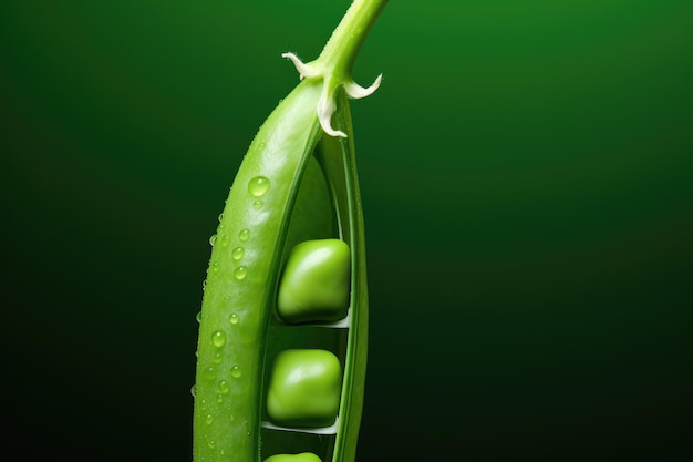 Green pea pod on green background