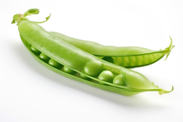 Green pea pod on white background