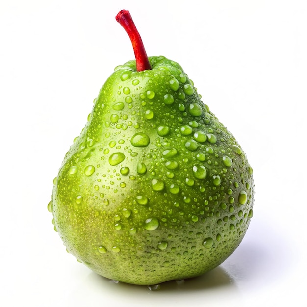 Green pear water droplets Isolated on white background