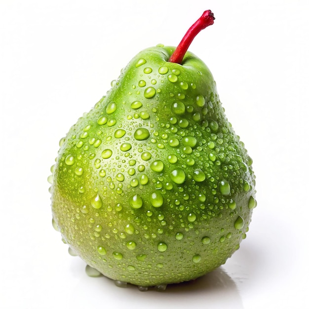 Green pear water droplets Isolated on white background