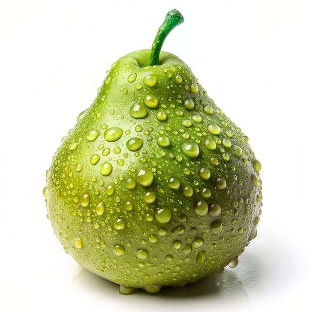 Green pear water droplets Isolated on white background