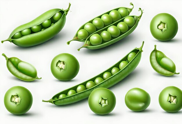 Photo green peas are shown in a picture with a white background