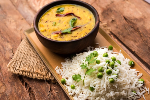 Green peas Basmati rice or matar pulav, served with plain dal