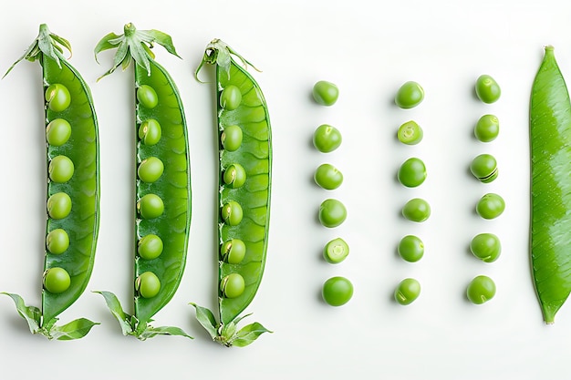 Green Peas in Pods Isolated on White Background