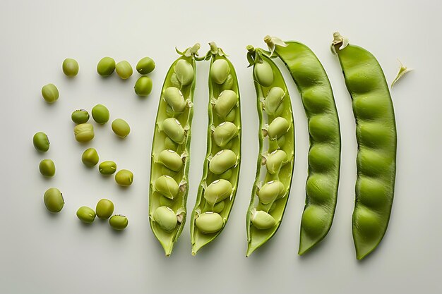 Photo green peas in pods on a white background