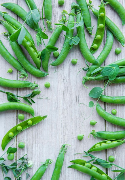 Green peas with leaves