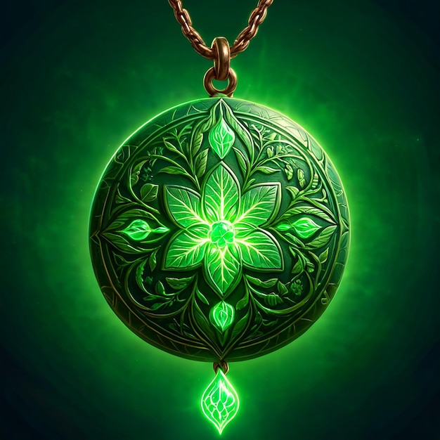 Photo a green pendant with a flower design on it is made by a green pendant