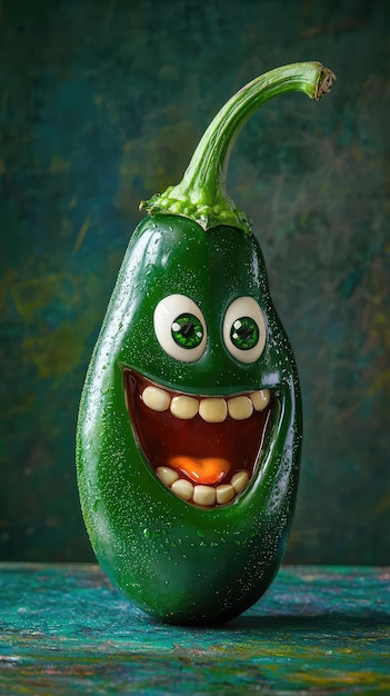 Photo a green pepper with a face that says  face