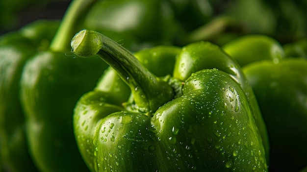 Photo green pepper with water drops on it and water drops on the top