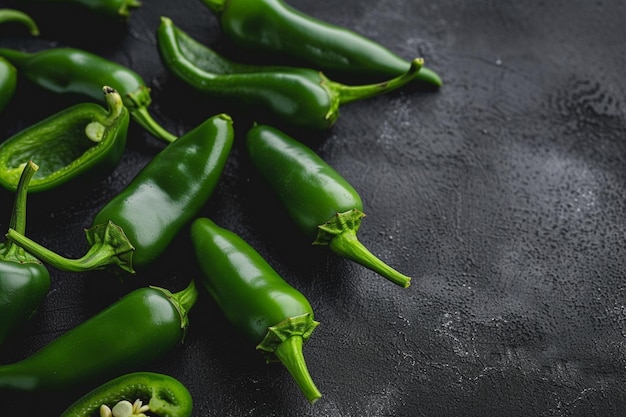 green peppers on a black stone background