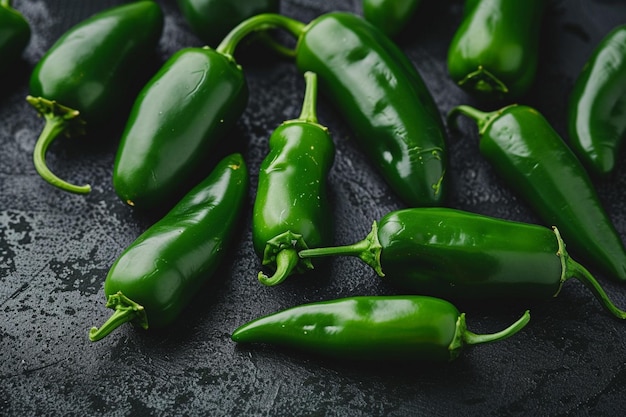 green peppers on a black surface