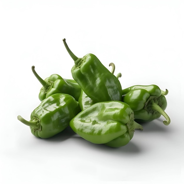 Green peppers isolated on white background 3D illustration clipping path