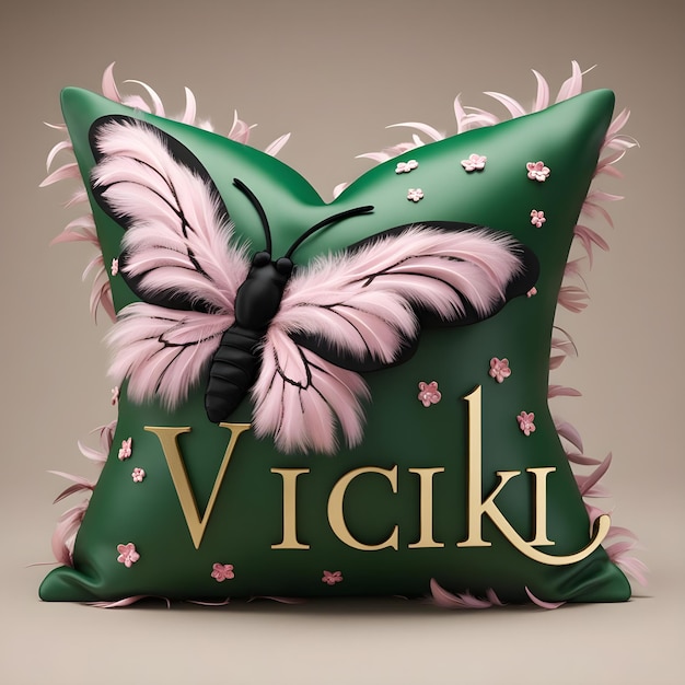 Photo a green pillow with a butterfly on the front