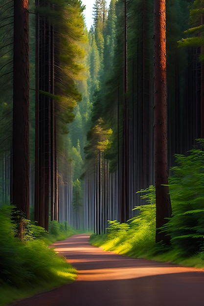 Green pine forest in summer Natural background Beautiful landscape