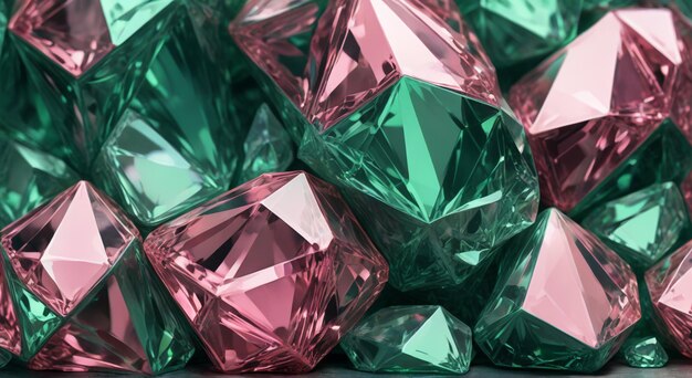 a green and pink diamond cube with a green and pink diamond