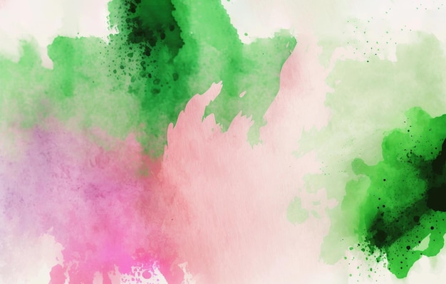 Green and pink watercolor background with paint splatter