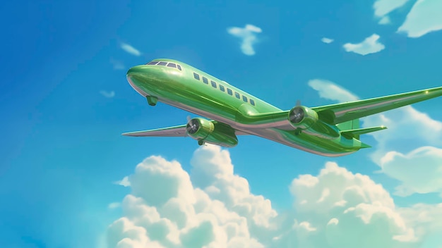 Green plane flies in the sky Image generated by AI