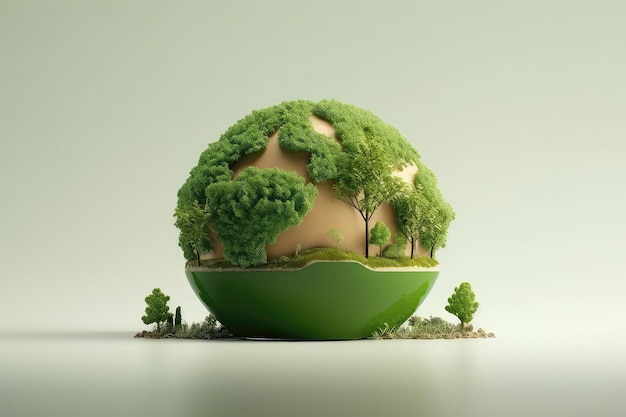 Green Planet Concept With Green Tree Protected By Shell Representing Earth Day And Ecological Conse