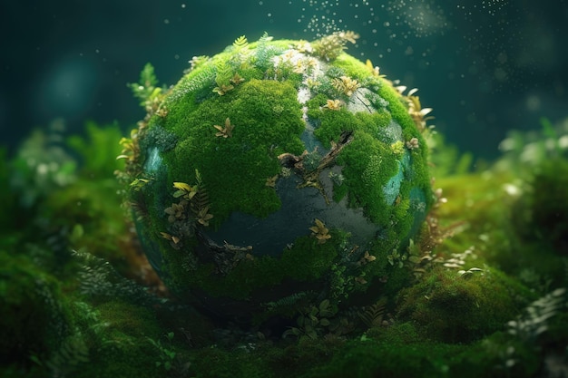 A green planet with moss on it Generative AI