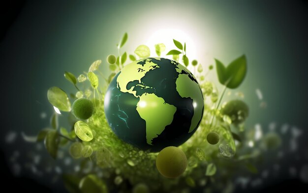 Green planet with the planet earth on it