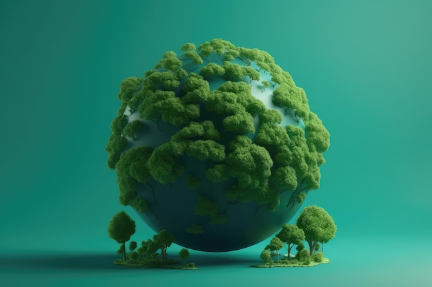 A green planet with trees and clouds