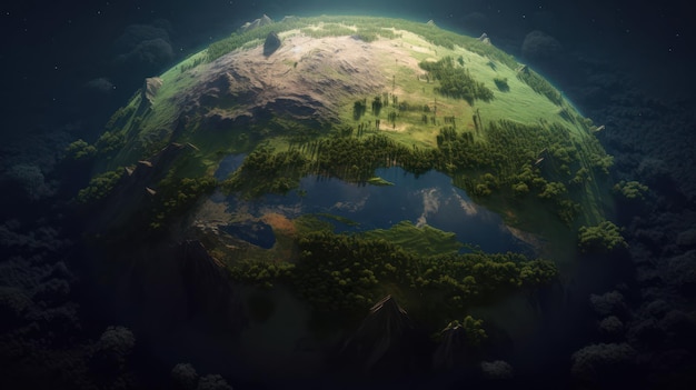 A green planet with trees on it