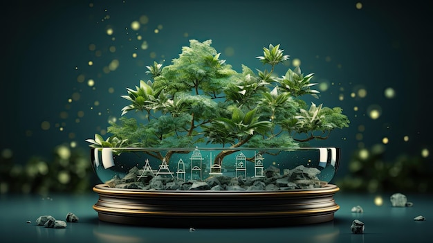 A green plant emerges from a mound of shiny gold coins symbolizing growth and prosperity Generative AI