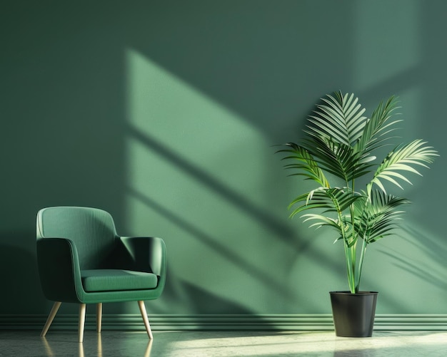 green plant in green living room with copy space