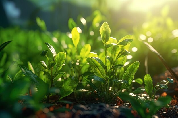 green plant leaves with sunlight