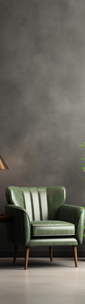 green plant wall background withleather armchair againstempty concrete wall