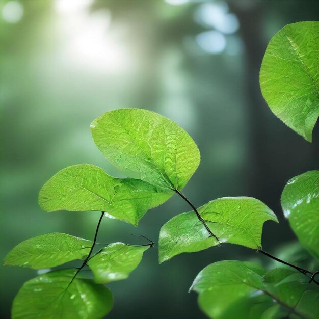 a green plant with a blurred background of the sun shining through the leaves