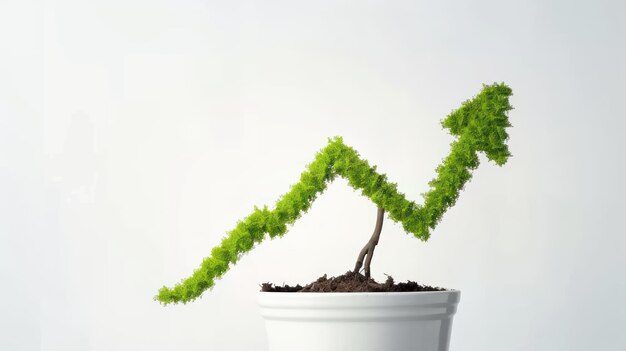 Photo a green plant with an upwardpointing arrow shape symbolizing growth and success in simple clear concept