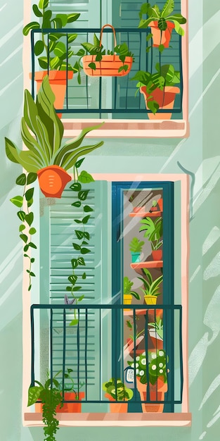 Photo green plants on balcony illustration