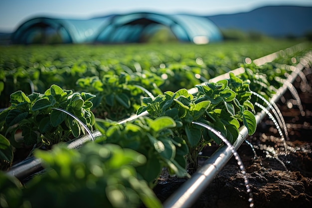 Green Plants Field With Blue Tent Generative AI