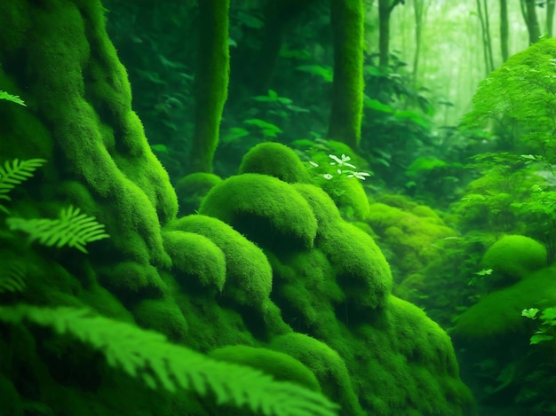 Green plants in forest Generative AI Illustration